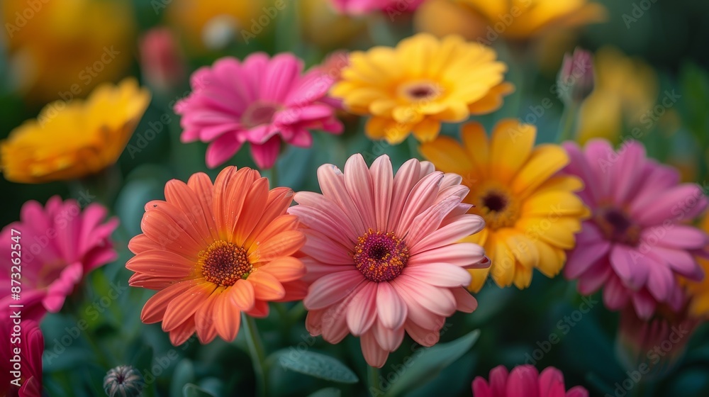 Close-up image of vibrant flowers in macro view. Close-up image of vibrant flowers in macro view.