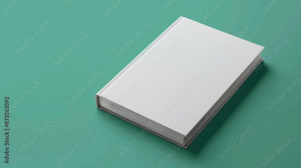 Simple white book mockup on a green background, suitable for highlighting unique cover designs and branding Simple white book mockup on a green background, suitable for highlighting unique cover designs and branding