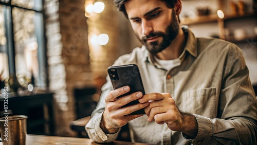 A person holding a phone in their hands, viewed from behind