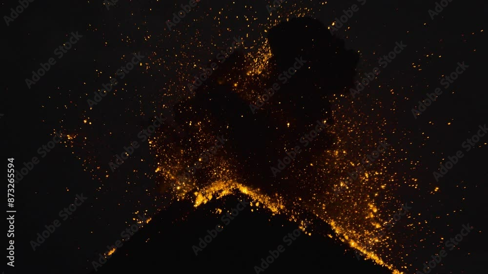 4k Volcan de Fuego erupting at night, Guatemala