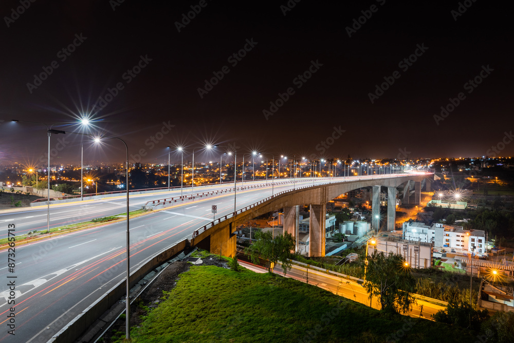 Fototapeta premium Beautiful view of chilina bridge at night with long exposure photography, Arequipa Peru