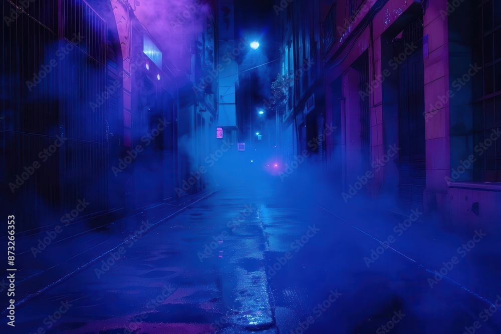 moody empty street at night with neon lights and smoke dark blue cinematic background moody empty street at night with neon lights and smoke dark blue cinematic background