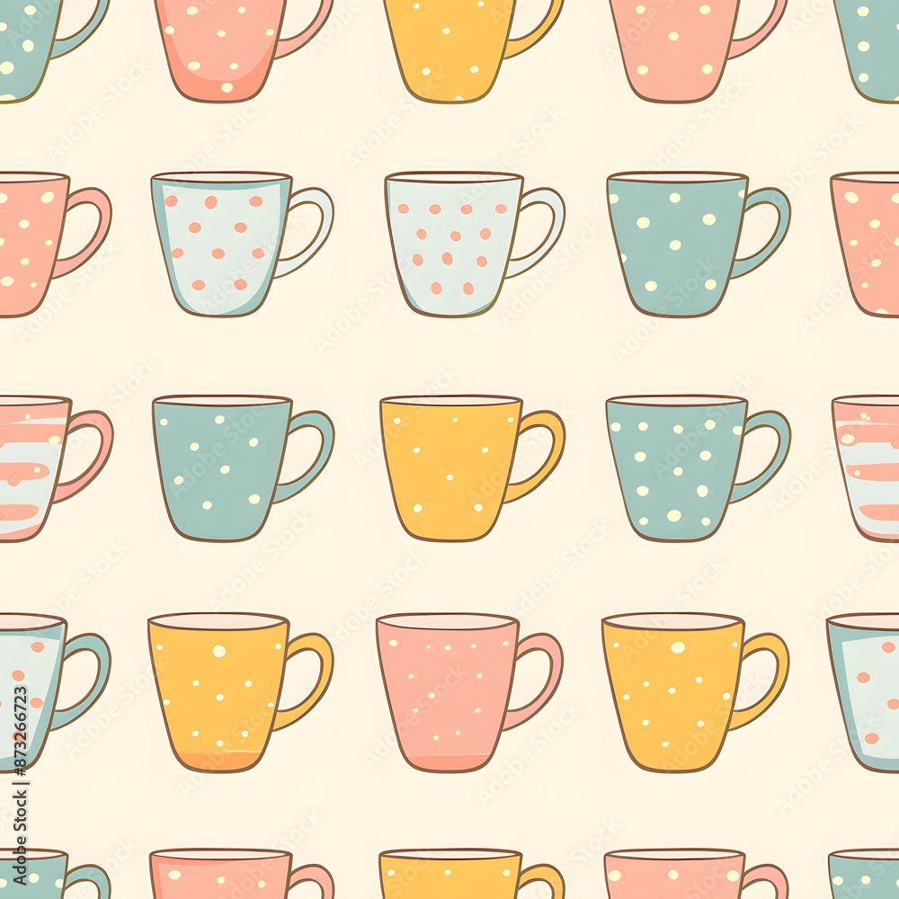 Cute cups of coffee seamless pattern background with pastel colored. Cute cups of coffee seamless pattern background with pastel colored.