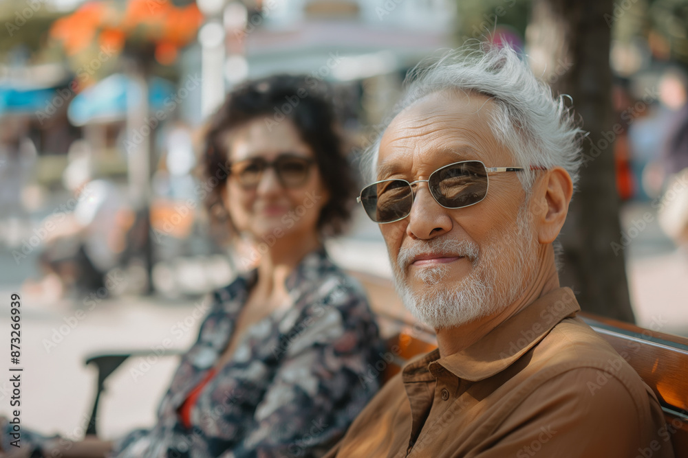 Obraz premium Happy Elderly Couple Enjoying Relaxing Day Outdoors in Park