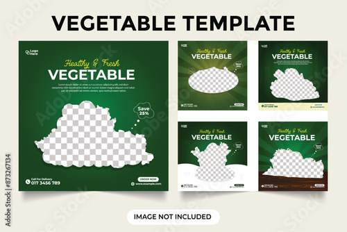 Healthy & fresh vegetable set food social media post. Organic food menu template collection. Organic vegetable sale discount template. Fresh vegetable advertisement poster collection