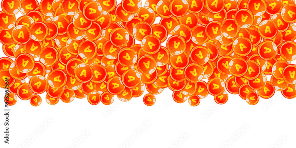 Vitamin A round capsules scattered randomly. Vitamin A round capsules scattered randomly.