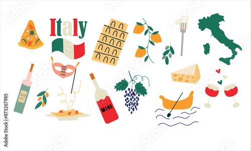 Italy travel cliparts vector illustration set