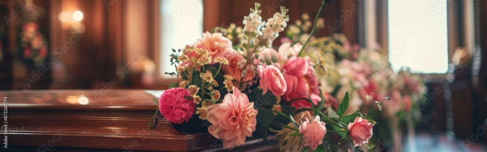 Solemn Funeral Service with Elegant Closed Coffin Solemn Funeral Service with Elegant Closed Coffin