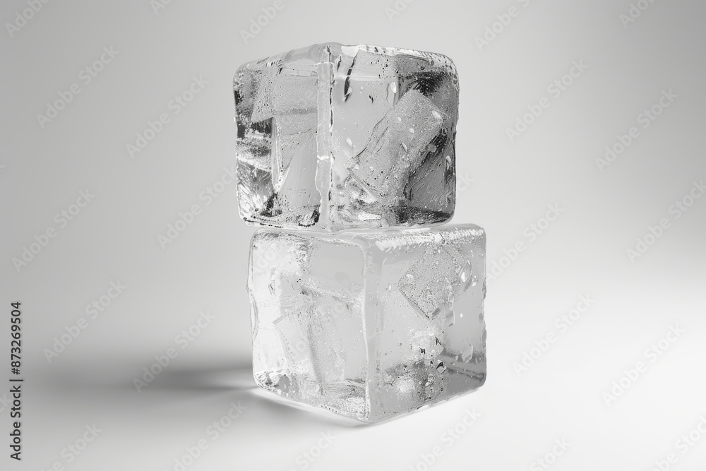 Close Up of Two Stacked Ice Cubes on White Background with Reflections Close Up of Two Stacked Ice Cubes on White Background with Reflections