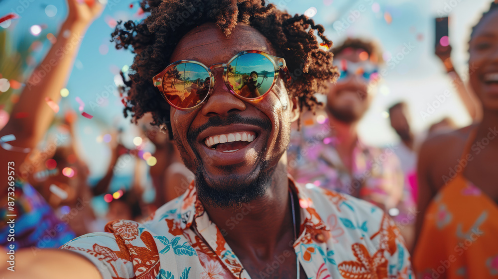 Stylish Man in Sunglasses Dancing at Celebration Stylish Man in Sunglasses Dancing at Celebration