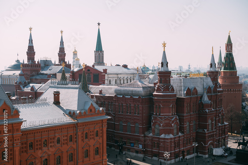 Canvas Print Top view of Moscow, the roofs of the Kremlin and the Historical Museum, the Red