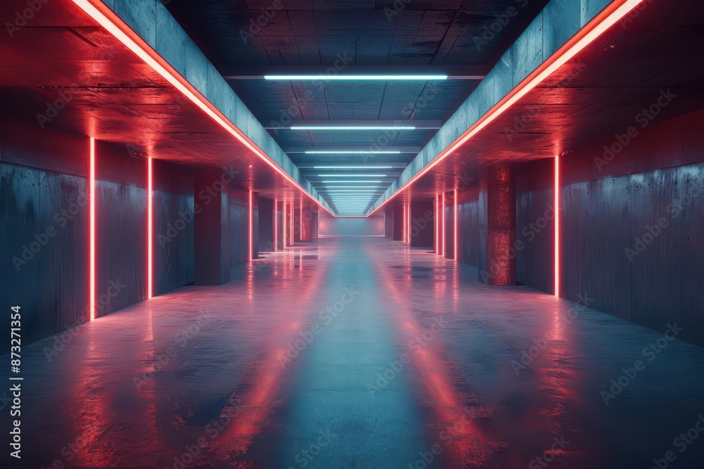 neonlit underground parking garage futuristic industrial interior dark minimalist hallway 3d rendering neonlit underground parking garage futuristic industrial interior dark minimalist hallway 3d rendering