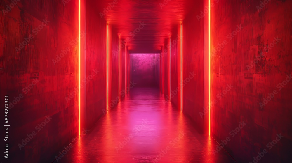 A red hallway with neon lights A red hallway with neon lights