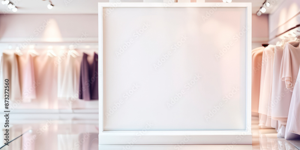 A white billboard in a clothing store A white billboard in a clothing store