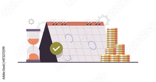 Financial literacy and agreed payment schedule, deadline reminder, cashless transactions flat vector illustration.	
