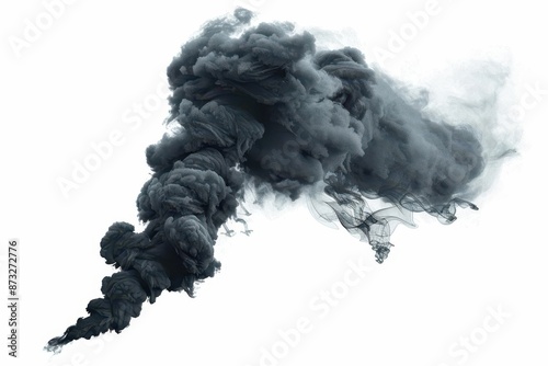 ominous black smoke billowing from unknown source isolated on white background for dramatic effect in photorealistic illustration