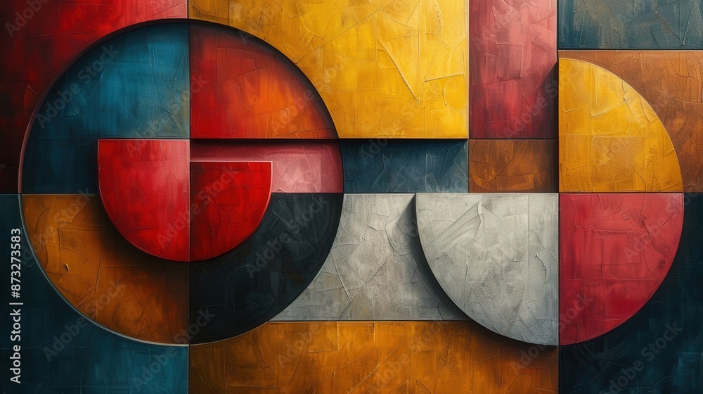 Naklejka premium Harmony in Diversity - Abstract Composition of Contrasting Geometric Shapes and Organic Curves