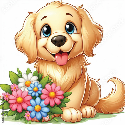 Cute Golden Retriever  Vector Cartoon illustration