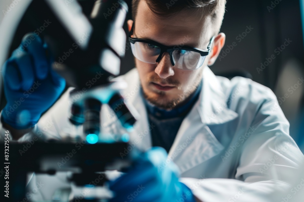 Curious Young Researcher Conducting Microscope Analysis Curious Young Researcher Conducting Microscope Analysis
