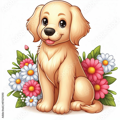 Cute Golden Retriever  Vector Cartoon illustration