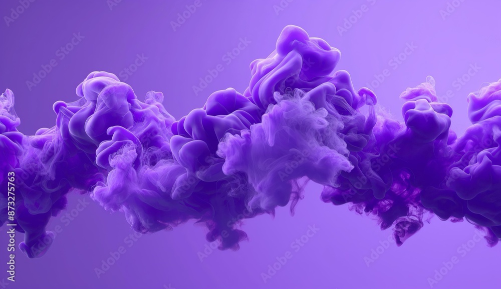 A stunning 3D visualization of purple ink clouds floating in the air, set against a matching purple background. The intricate swirls and shapes create a mesmerizing visual effect. A stunning 3D visualization of purple ink clouds floating in the air, set against a matching purple background. The intricate swirls and shapes create a mesmerizing visual effect.