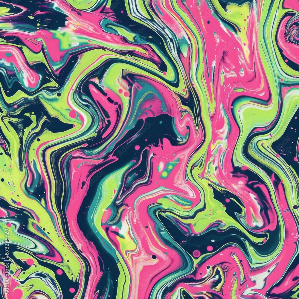 Obraz premium Abstract Background with Vivid Colors and Fluid Oil Paint Patterns, Featuring Green, Blue, and Pink Tones, AI-Generated High-Resolution Wallpaper Showcasing Artistic Fluidity and Dynamic Twists