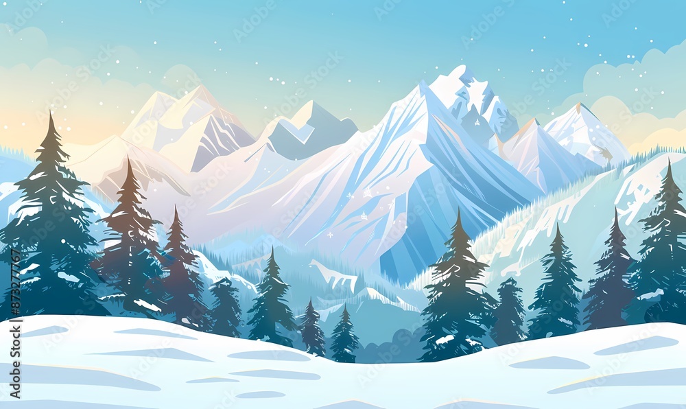 Winter Mountain Cartoon Sketch Winter Mountain Cartoon Sketch