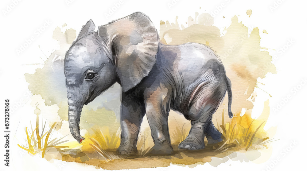 Fototapeta premium Adorable baby elephant illustration featuring an adorable elephant calf.