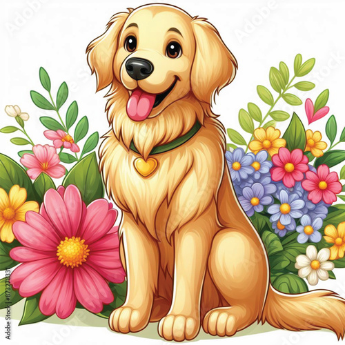 Cute Golden Retriever  Vector Cartoon illustration