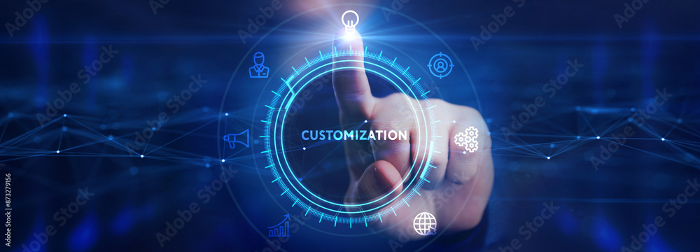 Business, technology, internet and network concept. Virtual screen of the future and sees the inscription: Customization. Business, technology, internet and network concept. Virtual screen of the future and sees the inscription: Customization.