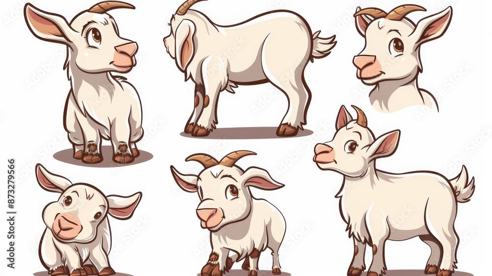 Obraz premium Cute cartoon goats are designed to be printed as stickers.