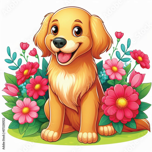 Cute Golden Retriever  Vector Cartoon illustration