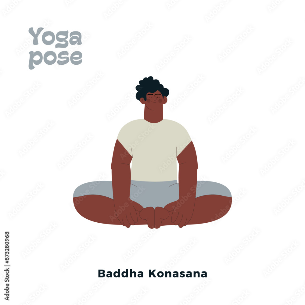 Dark skin tone male perform yoga pose isolated on white background. Baddha Konasana - Bound Angle Pose. Dark skin tone male perform yoga pose isolated on white background. Baddha Konasana - Bound Angle Pose.