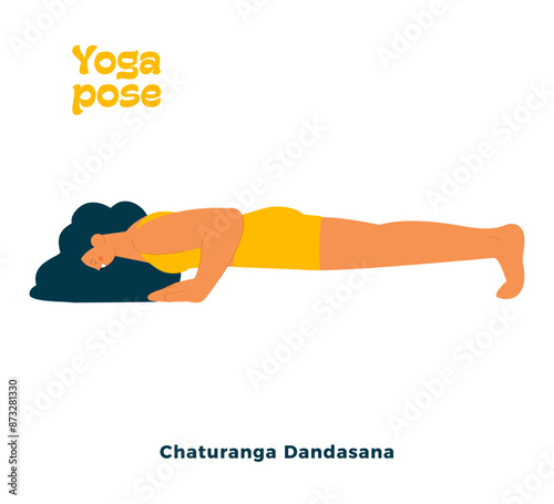 Dark skin tone female perform yoga pose isolated on white background. Chaturanga Dandasana - Four Limbed Staff Pose, Low Plank Pose.