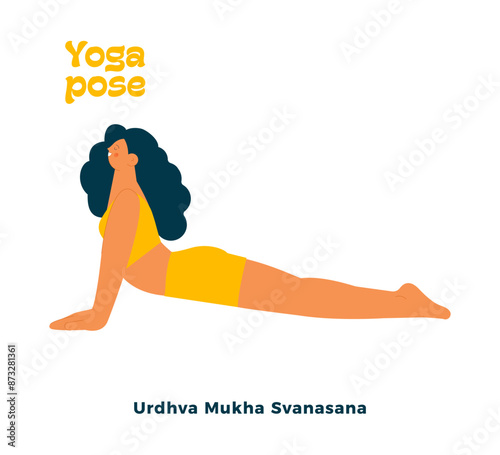 Dark skin tone female perform yoga pose isolated on white background. Urdhva Mukha Svanasana - Upward Facing Dog Pose.