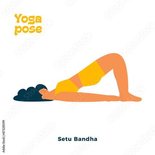 Dark skin tone female perform yoga pose isolated on white background. Setu Bandha - Bridge Pose.