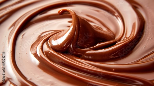 Close-up of rich, swirling chocolate, creating a decadent and tempting texture.