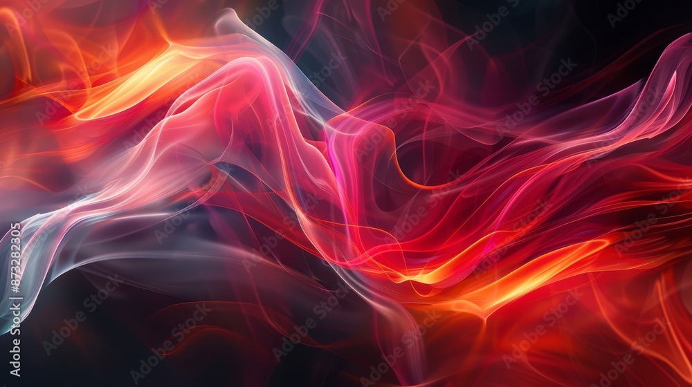 Abstract colorful smoke wave in red and white on black background, ideal for creative and artistic projects. Abstract colorful smoke wave in red and white on black background, ideal for creative and artistic projects.