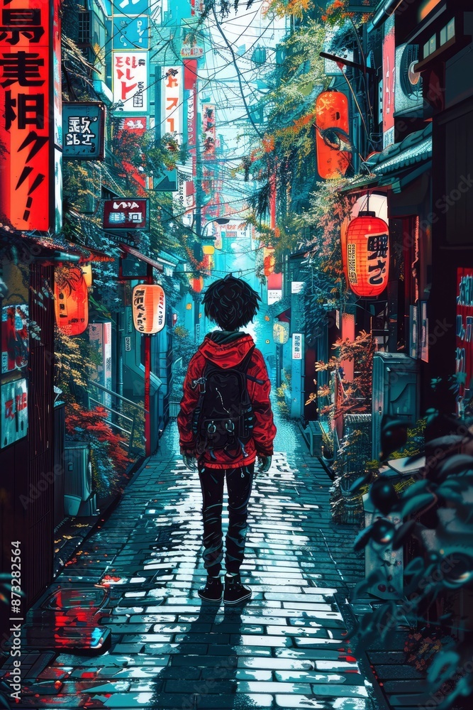 A colorful anime-style illustration of a post-apocalyptic survivor with a rugged outfit, adorned with makeshift gear. A colorful anime-style illustration of a post-apocalyptic survivor with a rugged outfit, adorned with makeshift gear.