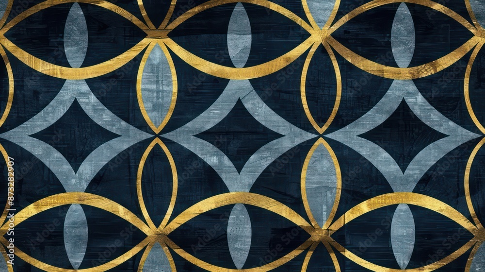 Abstract geometric pattern featuring gold and gray on dark background Abstract geometric pattern featuring gold and gray on dark background