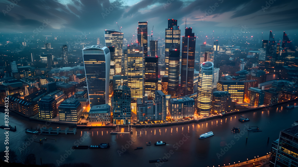 Obraz premium Vista panorámica aérea de la ciudad de Londres con rascacielos modernos del distrito financiero