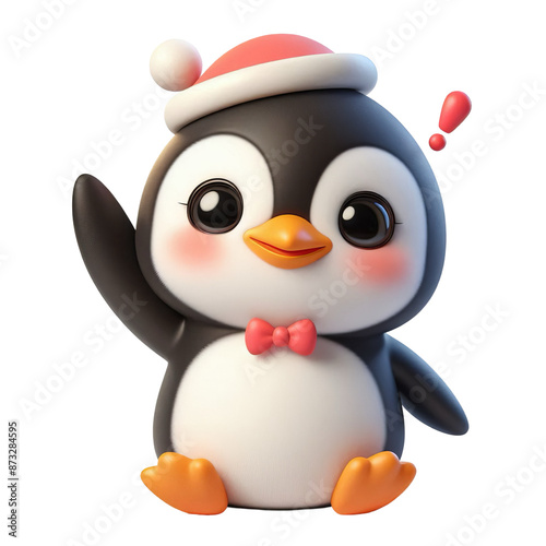 3d penguin with hello wave sign
