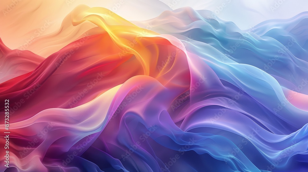 Obraz premium Vibrant abstract wave pattern with colorful flowing lines and shades of orange, purple, and blue creating a mesmerizing visual effect.