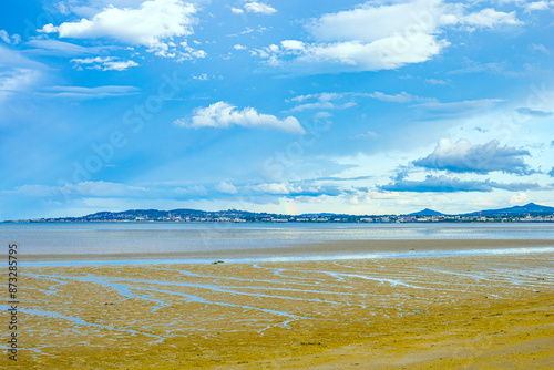 Dublin, Ireland - wetland beach under blue sky and white clouds photo