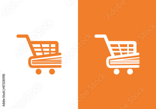 Book shopping logo design, shopping cart with book combination in design. You can use it for a bookstore or library logo. Vector