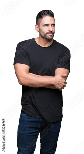 Young handsome man over isolated background smiling looking side and staring away thinking.