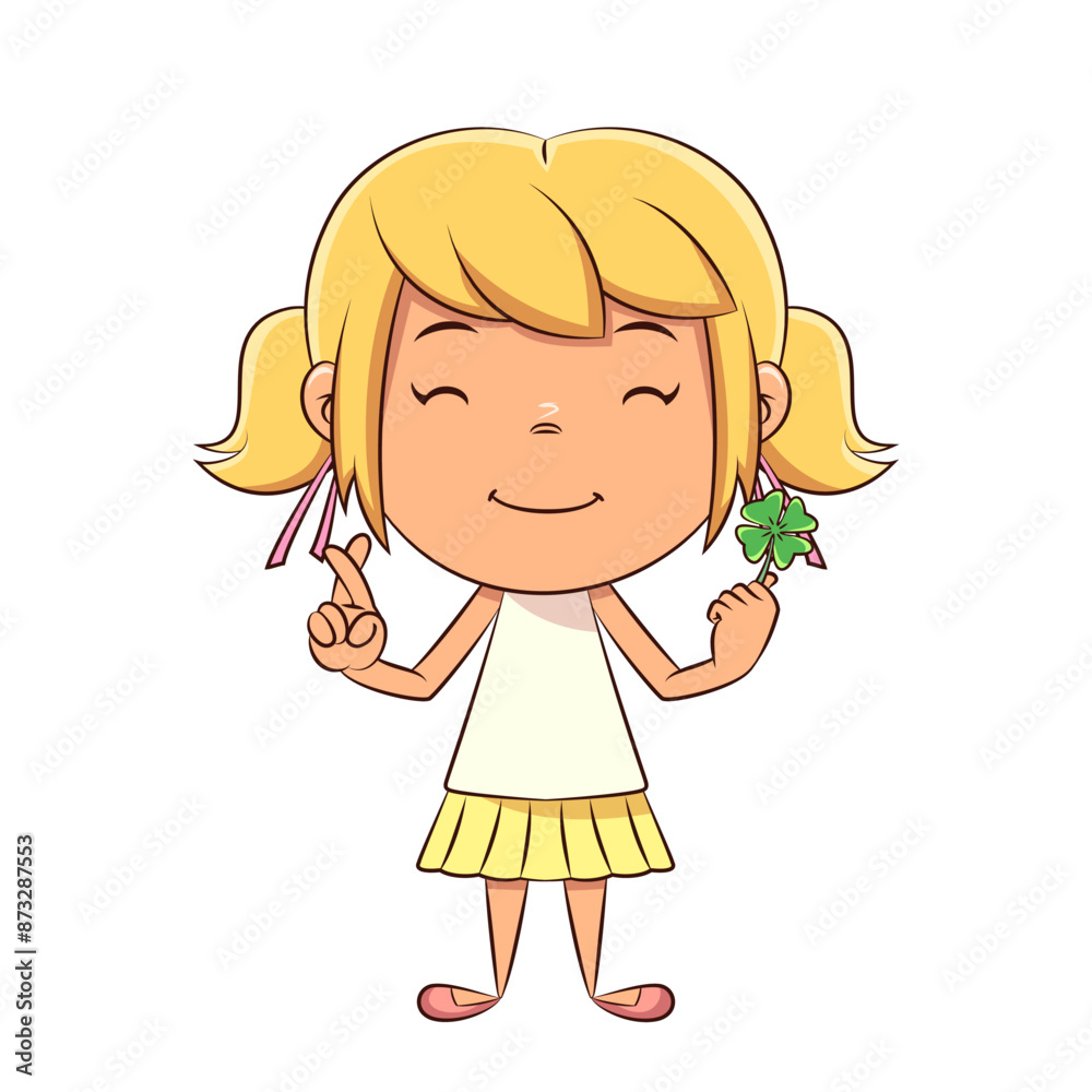 Girl, lucky clover, fingers crossed, good luck charm Girl, lucky clover, fingers crossed, good luck charm