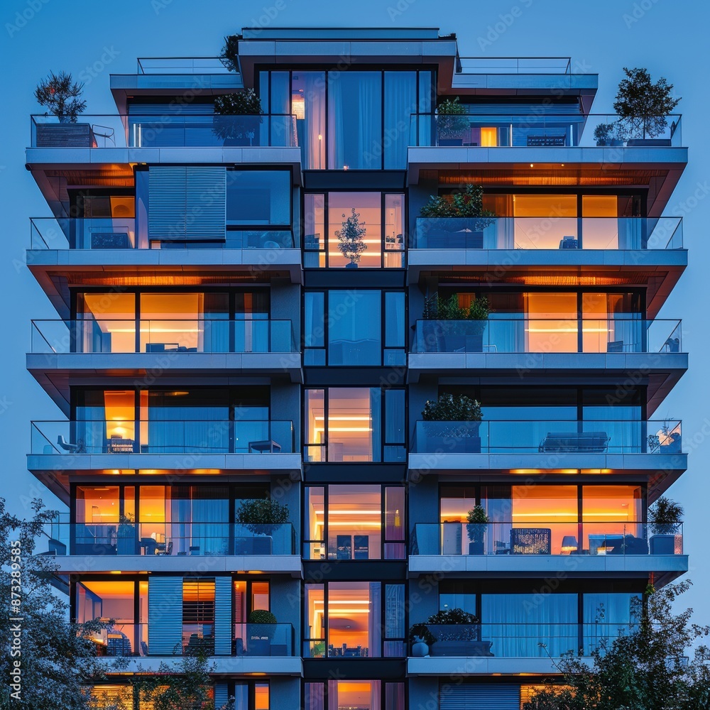 A tall building with many windows and balconies A tall building with many windows and balconies