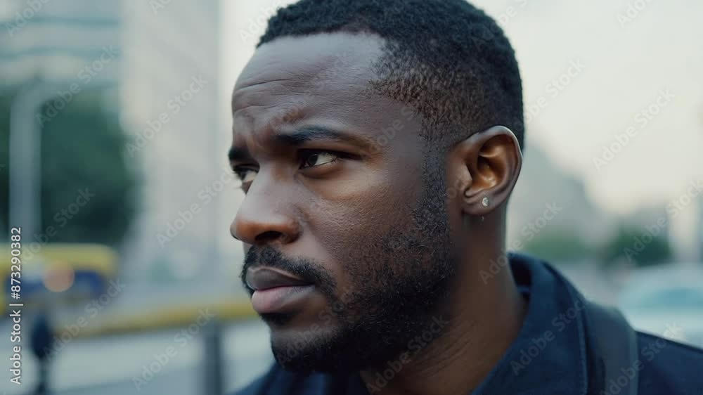 Black man serious face portrait on street Black man serious face portrait on street