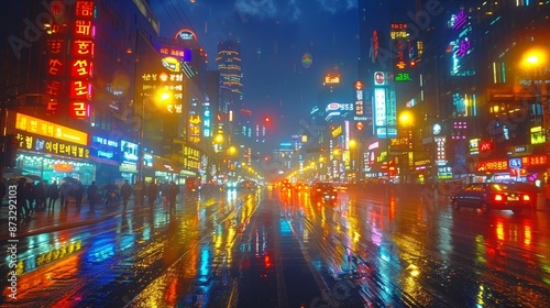 Neon Cityscape in the Rain